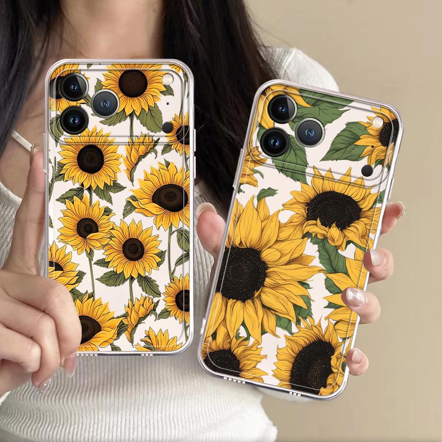 Apple Iphone 15 - غطاء هاتف شفاف بنمط دوار الشمس