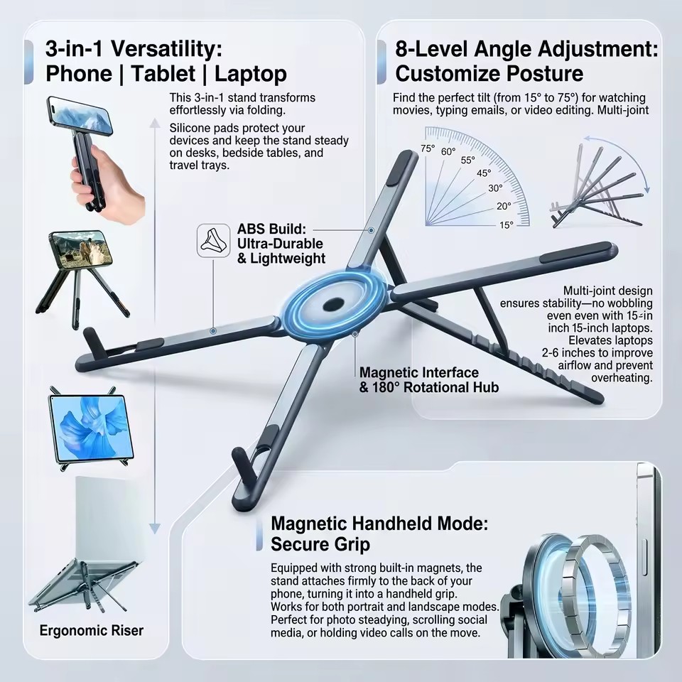 Tablet Stand Accessories - حامل هاتف مغناطيسي محمول وعصا سيلفي